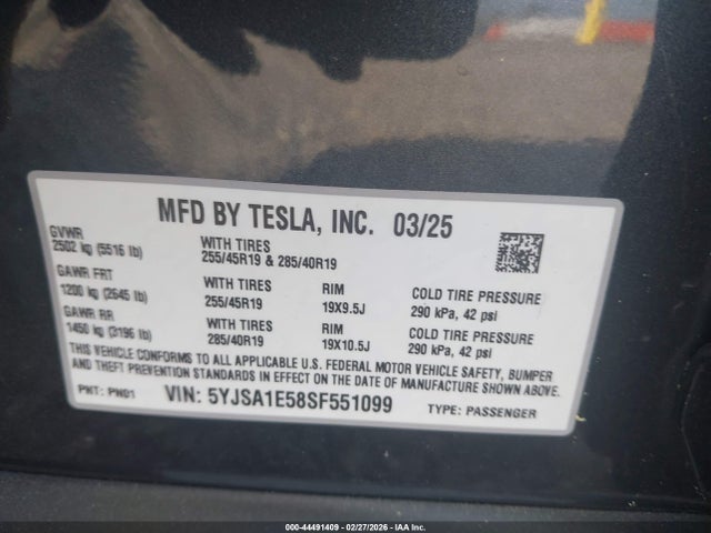 2025 TESLA MODEL S 5YJSA1E58SF551099 Photo 8
