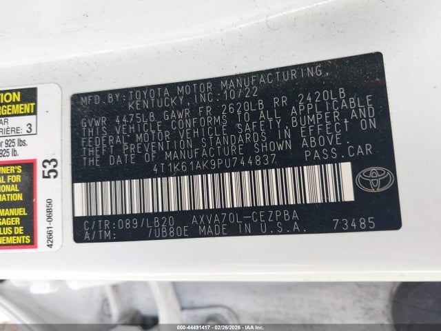4T1K61AK9PU744837 Toyota CAMRY XSE