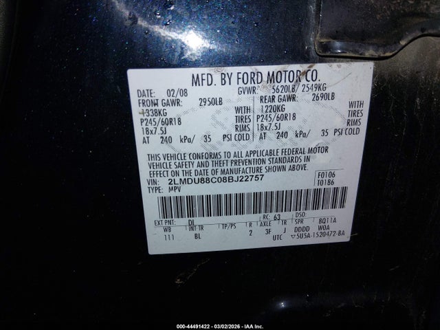 2008 LINCOLN MKX 2LMDU88C08BJ22757 Photo 8