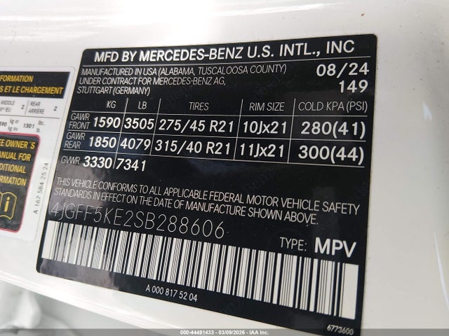 4JGFF5KE2SB288606 Mercedes-Benz Gls 450 4matic