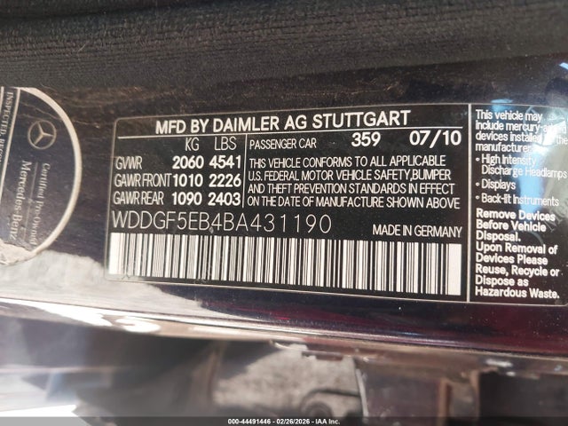 44491446 :رقم المزاد ، WDDGF5EB4BA431190 vin ، 2011 Mercedes-benz C 300 Sport مزاد بيع