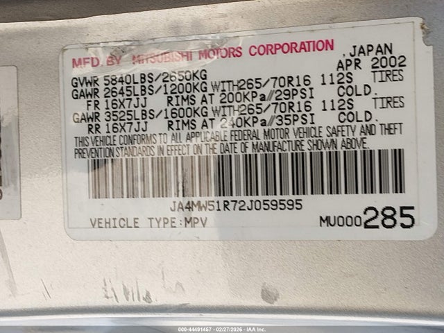 2002 MITSUBISHI MONTERO JA4MW51R72J059595 Photo 8