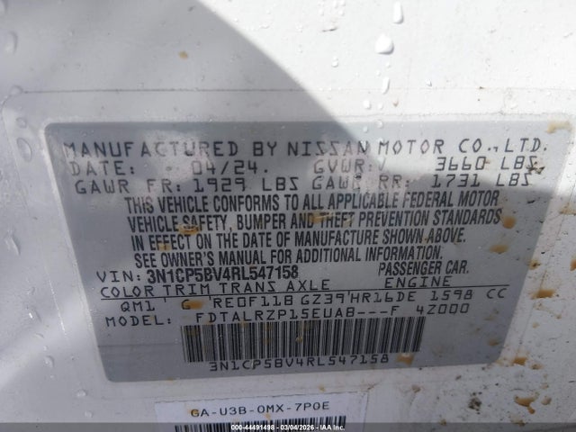 3N1CP5BV4RL547158 Nissan Kicks S Xtronic Cvt