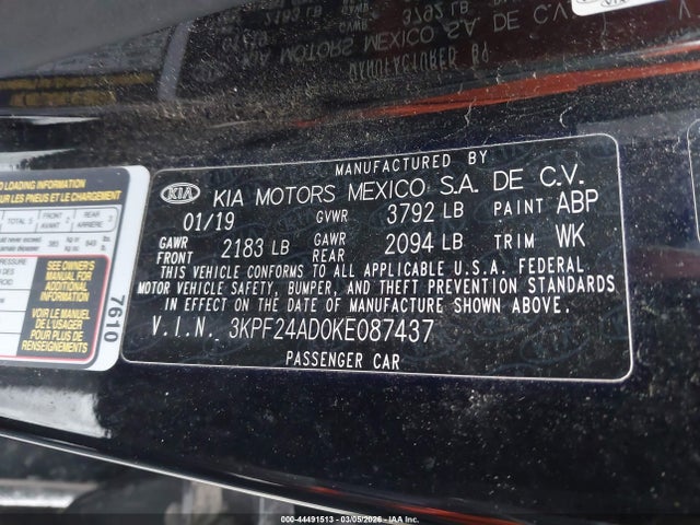 3KPF24AD0KE087437 KIA Forte Lxs
