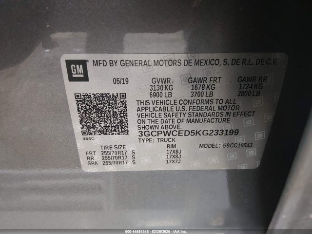 3GCPWCED5KG233199 Chevrolet Silverado 1500 Lt