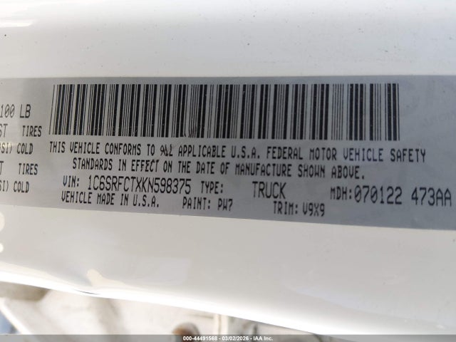 Продаж на аукціоні авто 2019 Ram 1500 Tradesman  4x4 6'4 Box, vin: 1C6SRFCTXKN598375, номер лоту: 44491568