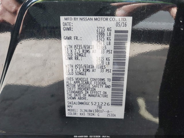 Aukcja sprzedaży 2016 Infiniti Qx60, vin: 5N1AL0MM3GC521226, numer aukcji: 44491569