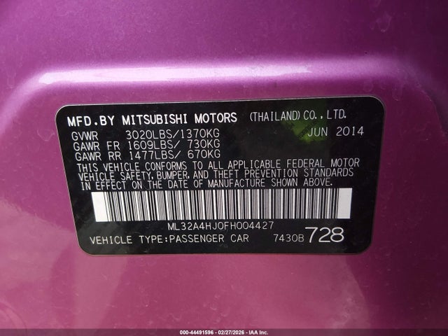 2015 MITSUBISHI MIRAGE ML32A4HJ0FH004427 Photo 8