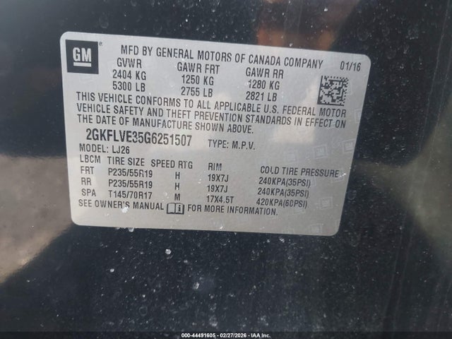 Aukcja sprzedaży 2016 Gmc Terrain Denali, vin: 2GKFLVE35G6251507, numer aukcji: 44491605