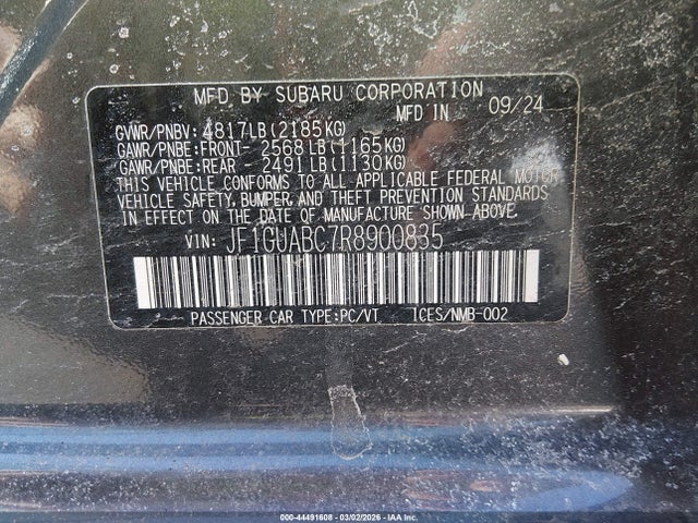 Aukcja sprzedaży 2024 Subaru Impreza Base 5-door, vin: JF1GUABC7R8900835, numer aukcji: 44491608