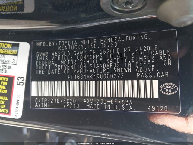 44491626 :رقم المزاد ، 4T1G31AK4RU060277 vin ، 2024 Toyota Camry Hybrid Se Nightshade مزاد بيع