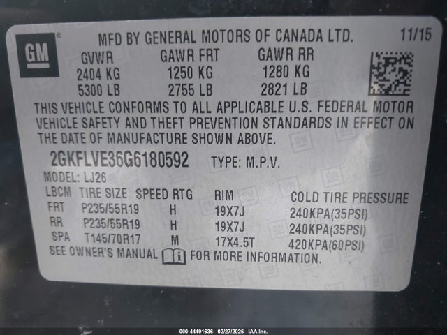 Aukcja sprzedaży 2016 Gmc Terrain Denali, vin: 2GKFLVE36G6180592, numer aukcji: 44491636