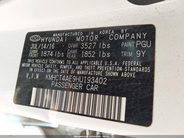 Hyundai ACCENT SE 2017 KMHCT4AE9HU193402 Image 9