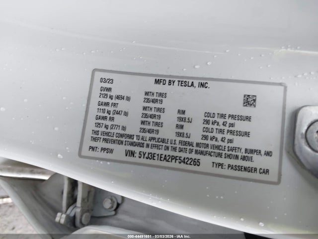 Продаж на аукціоні авто 2023 Tesla Model 3 Rear-wheel Drive, vin: 5YJ3E1EA2PF542265, номер лоту: 44491651