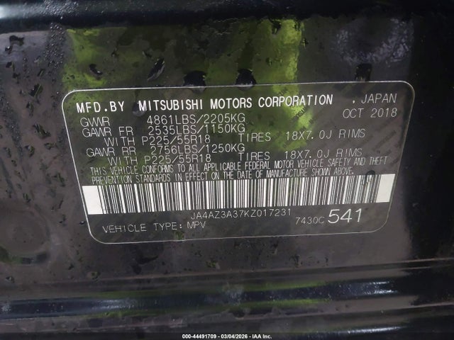 Продаж на аукціоні авто 2019 Mitsubishi Outlander Se, vin: JA4AZ3A37KZ017231, номер лоту: 44491709