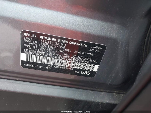 Продаж на аукціоні авто 2022 Mitsubishi Outlander Black Edition 2wd/se 2.5 2wd/se Launch Edition 2wd, vin: JA4J3UA83NZ020750, номер лоту: 44491710