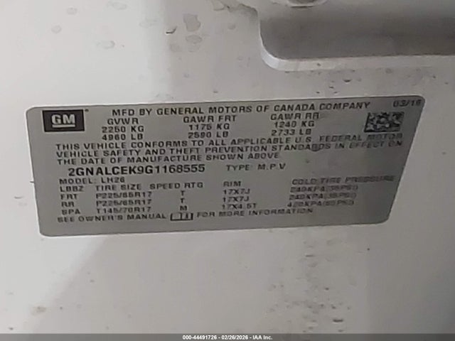 Chevrolet EQUINOX LT 2016 2GNALCEK9G1168555 Image 9