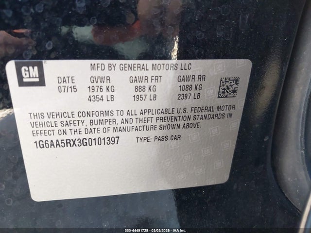 Auction sale of the 2016 Cadillac Ats Standard, vin: 1G6AA5RX3G0101397, lot number: 44491728