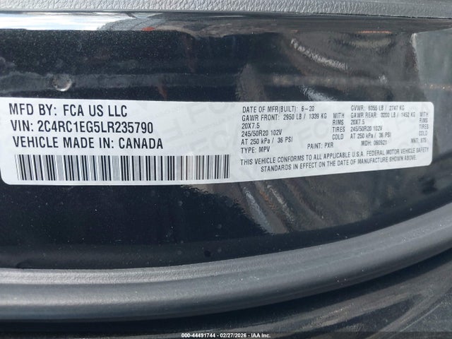 2020 Chrysler Pacifica Touring L Plus მანქანა იყიდება აუქციონზე, vin: 2C4RC1EG5LR235790, აუქციონის ნომერი: 44491744