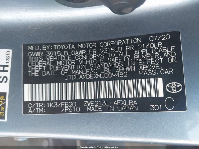 JTDEAMDEXMJ009482 Toyota Corolla Hybrid Le