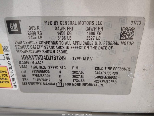 Aukcja sprzedaży 2013 Gmc Acadia Denali, vin: 1GKKVTKD4DJ167249, numer aukcji: 44491776
