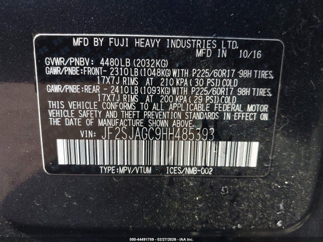 2017 SUBARU FORESTER JF2SJAGC9HH485393 Photo 8