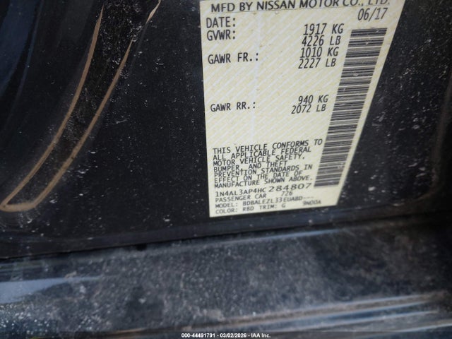 Продаж на аукціоні авто 2017 Nissan Altima 2.5 S, vin: 1N4AL3AP4HC284807, номер лоту: 44491791