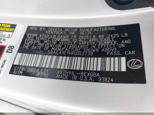 Продажа на аукционе авто 2024 Lexus Es 300h Luxury, vin: 58AEA1C14RU052738, номер лота: 44491818
