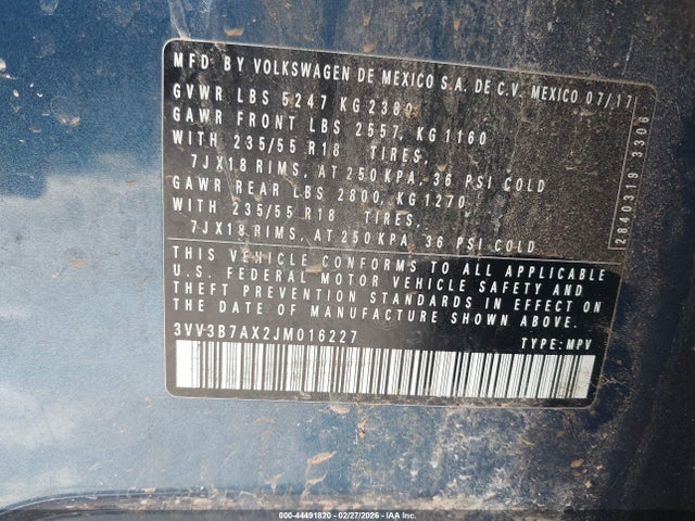 2018 VOLKSWAGEN TIGUAN 3VV3B7AX2JM016227 Photo 8