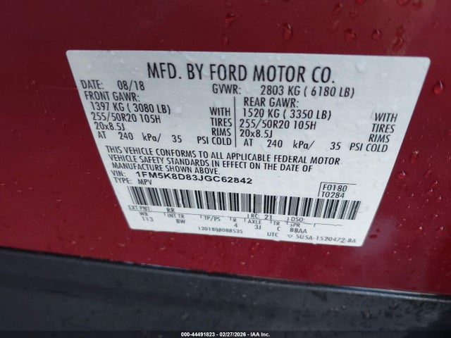 1FM5K8D83JGC62842 Ford EXPLORER XLT