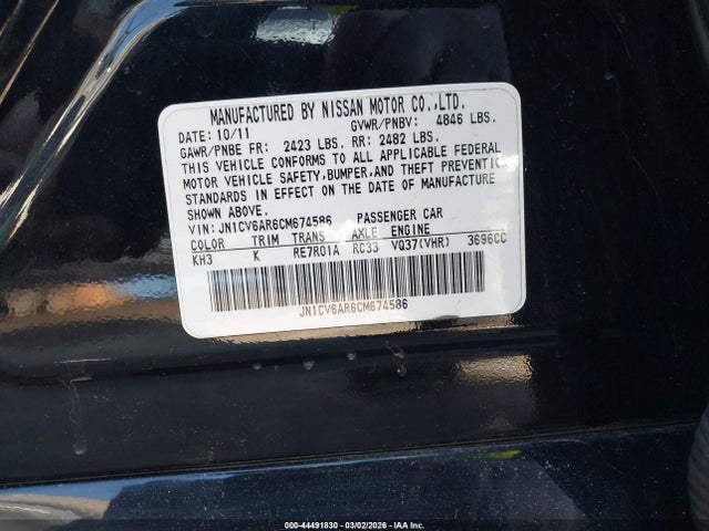 Продажа на аукционе авто 2012 Infiniti G37x, vin: JN1CV6AR6CM674586, номер лота: 44491830