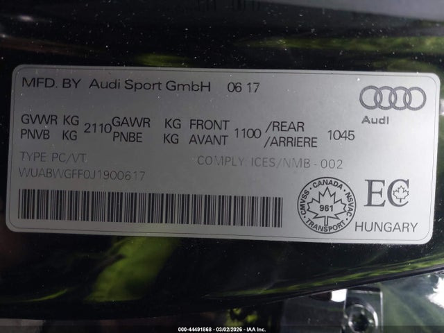 Продаж на аукціоні авто 2018 Audi Rs 3 2.5t, vin: WUABWGFF0J1900617, номер лоту: 44491868