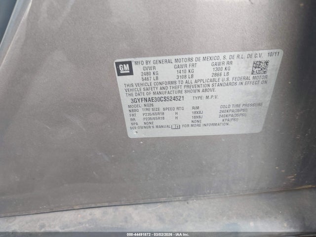 Aukcja sprzedaży 2012 Cadillac Srx Luxury Collection, vin: 3GYFNAE30CS524521, numer aukcji: 44491872