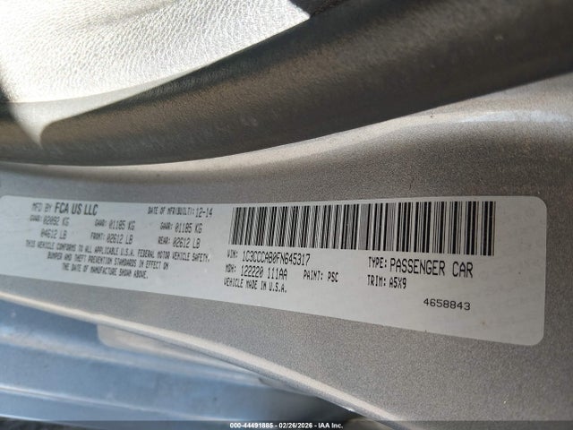 Продажа на аукционе авто 2015 Chrysler 200 Limited, vin: 1C3CCCAB0FN645317, номер лота: 44491885