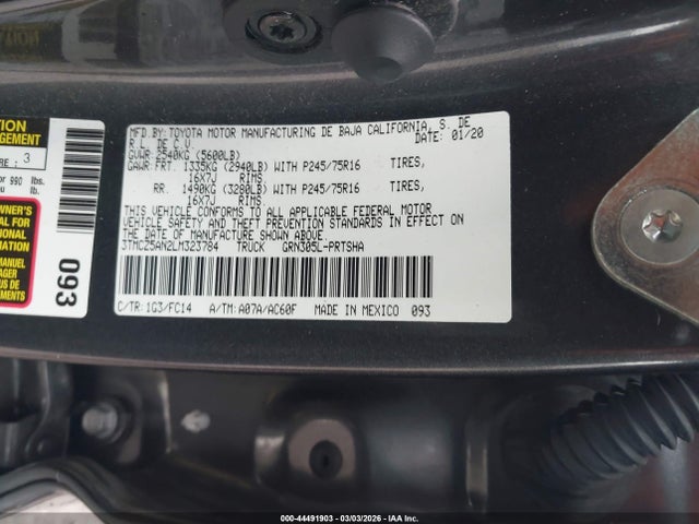 3TMCZ5AN2LM323784 Toyota Tacoma Sr5 V6
