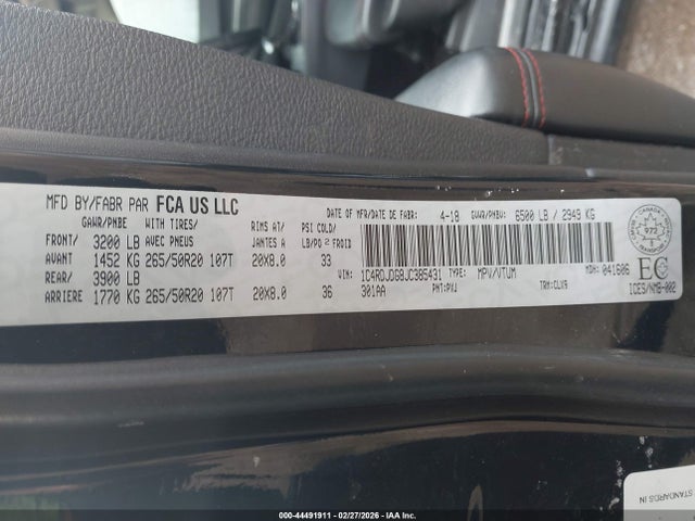 Продаж на аукціоні авто 2018 Dodge Durango Gt, vin: 1C4RDJDG8JC385431, номер лоту: 44491911