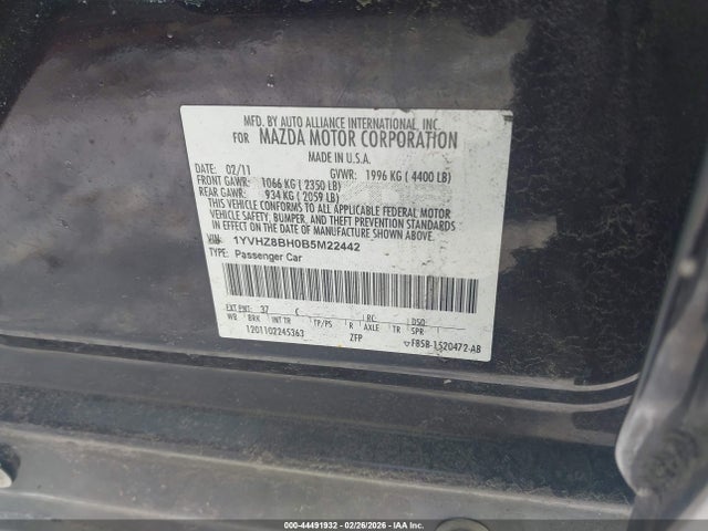 Aukcja sprzedaży 2011 Mazda Mazda6 I Sport, vin: 1YVHZ8BH0B5M22442, numer aukcji: 44491932