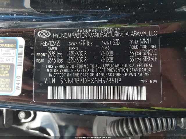 5NMJB3DEXSH528508 Hyundai TUCSON SEL