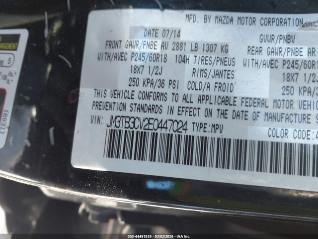 Aukcja sprzedaży 2014 Mazda Cx-9 Touring, vin: JM3TB3CV2E0447024, numer aukcji: 44491939