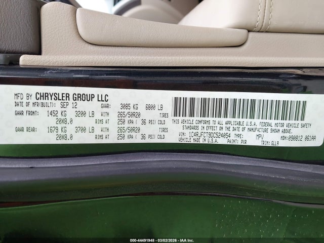 Продажа на аукционе авто 2013 Jeep Grand Cherokee Overland, vin: 1C4RJFCT9DC524054, номер лота: 44491948