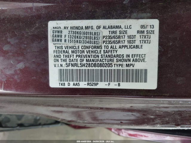 2013 HONDA ODYSSEY 5FNRL5H28DB080205 Photo 8