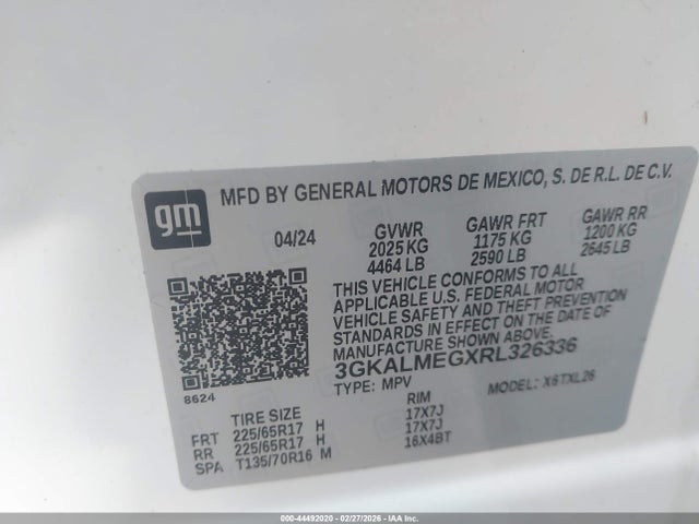 44492020 :رقم المزاد ، 3GKALMEGXRL326336 vin ، 2024 Gmc Terrain Fwd Sle مزاد بيع