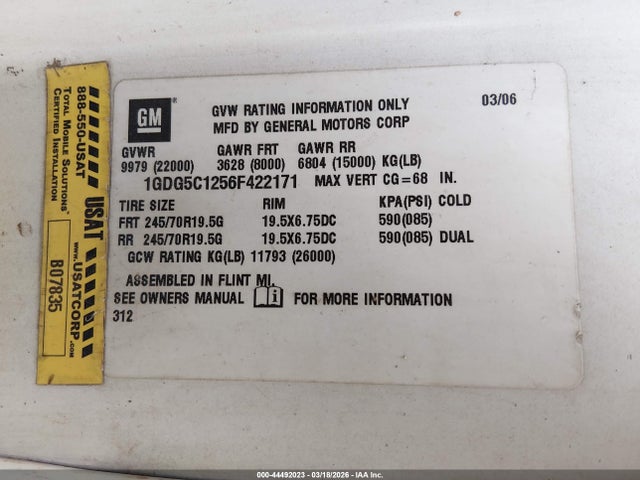 Продажа на аукционе авто 2006 Gmc C5500, vin: 1GDG5C1256F422171, номер лота: 44492023