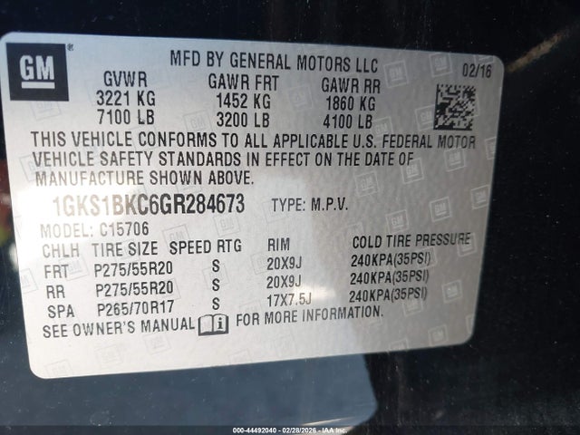 1GKS1BKC6GR284673 GMC YUKON SLT