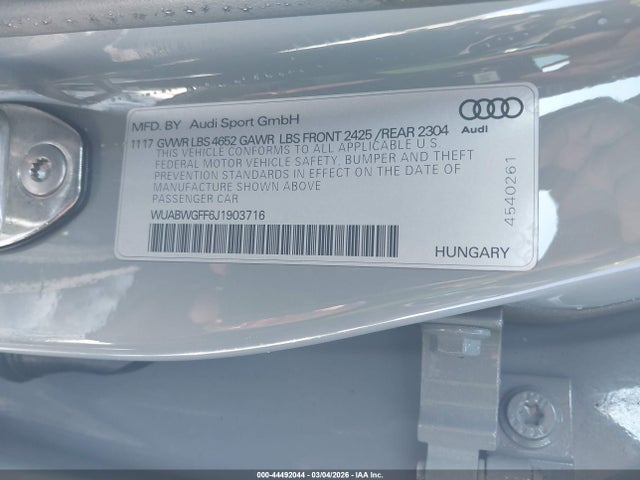 WUABWGFF6J1903716 Audi Rs 3 2.5t