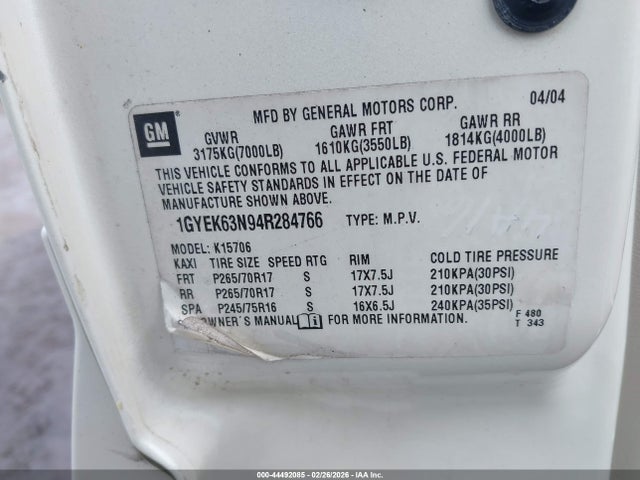 2004 CADILLAC ESCALADE 1GYEK63N94R284766 Photo 8