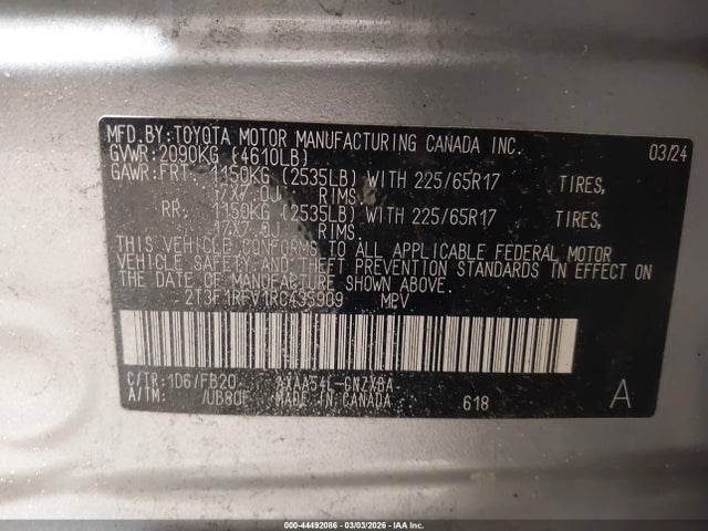 2024 Toyota Rav4 Le მანქანა იყიდება აუქციონზე, vin: 2T3F1RFV1RC435909, აუქციონის ნომერი: 44492086