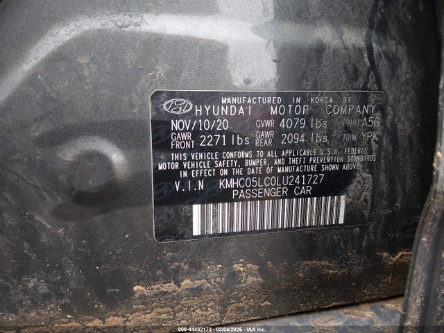 Aukcja sprzedaży 2020 Hyundai Ioniq Hybrid Limited, vin: KMHC05LC0LU241727, numer aukcji: 44492173
