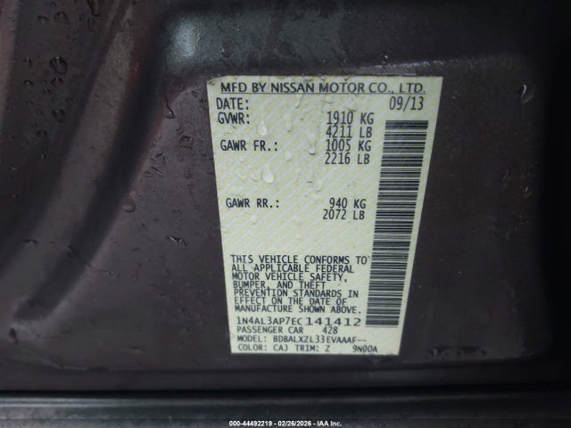 1N4AL3AP7EC141412 Nissan Altima 2.5/2.5 S/2.5 Sl/2.5 Sv