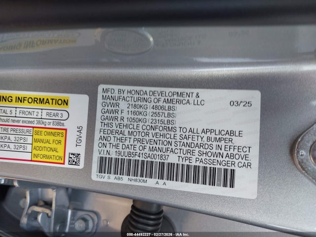 2025 Acura Tlx Technology Package მანქანა იყიდება აუქციონზე, vin: 19UUB5F41SA001837, აუქციონის ნომერი: 44492227